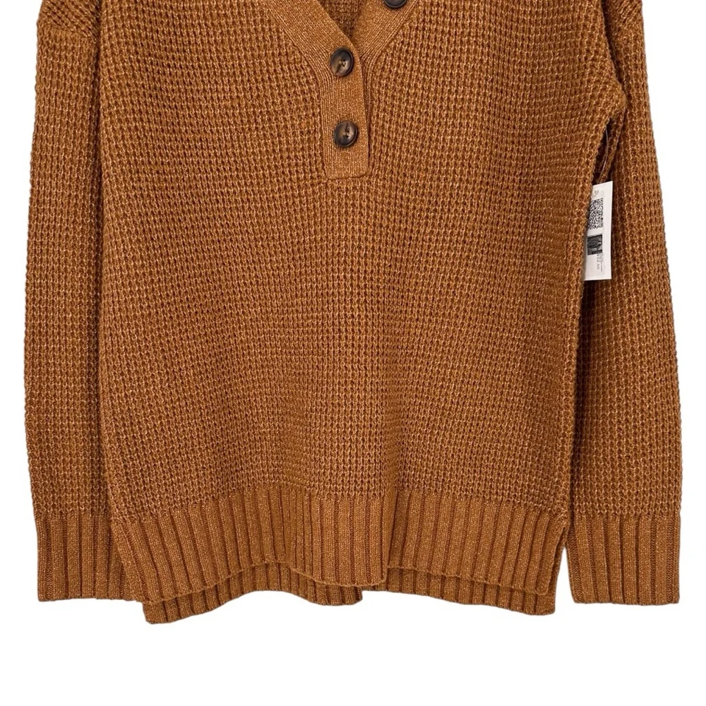New In Camel Knit Sweater size Small Button Detail Long Sleeves NWT V Neck